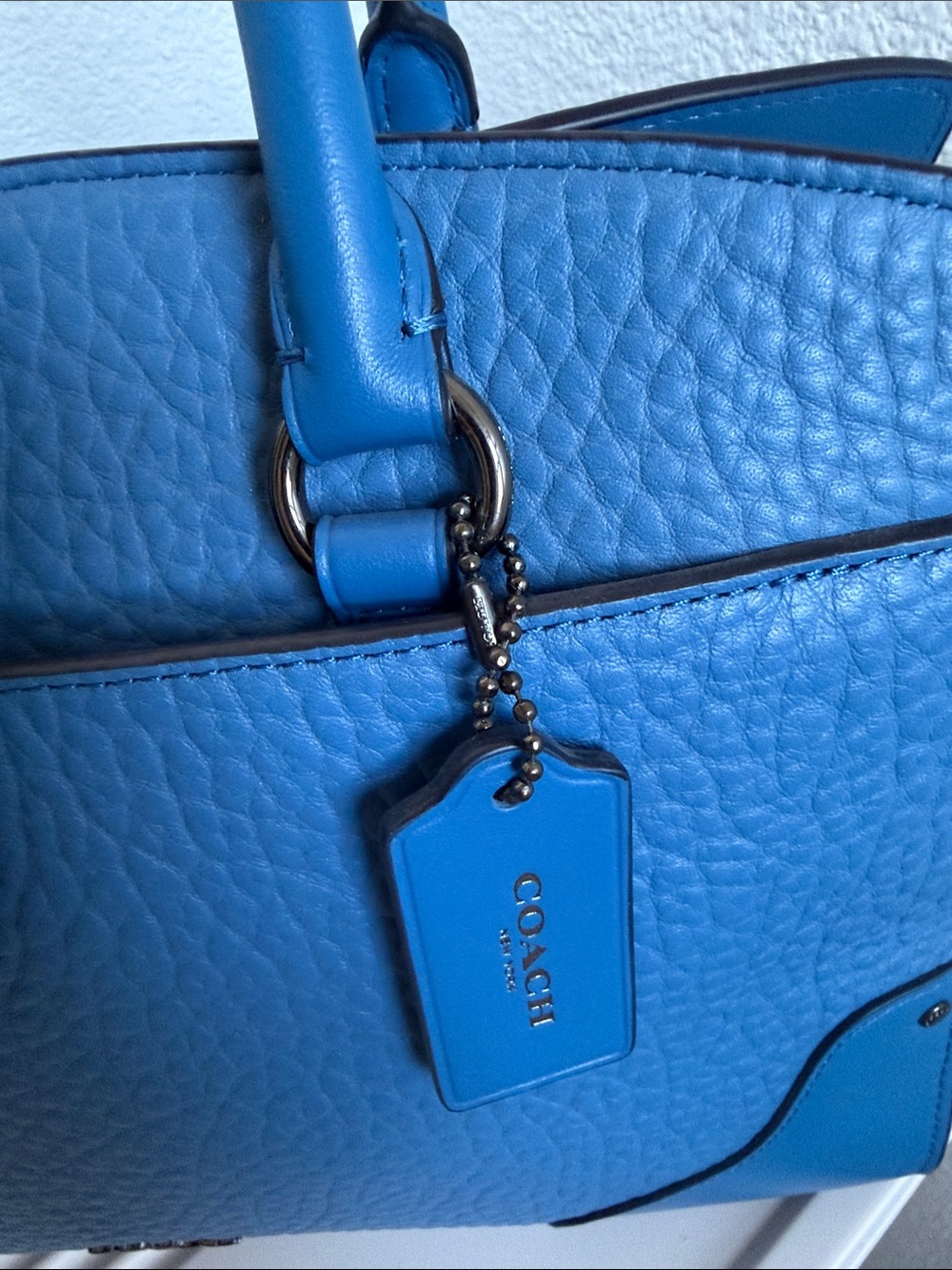 NWT Coach Bright Blue Mercer 30 Satchel with Gunmetal Hardware. - Picture 7 of 15